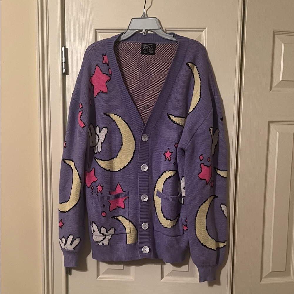 Steady Hands Sailor Moon Purple Cardigan Moon and Star Design Women Medium/Large